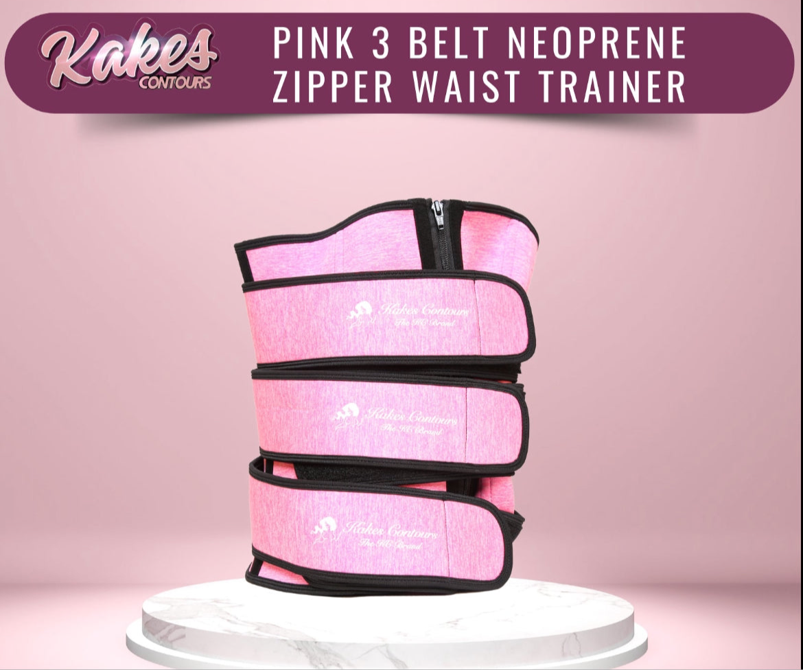 Pink 3 Belt Neoprene Zipper Waist Trainer