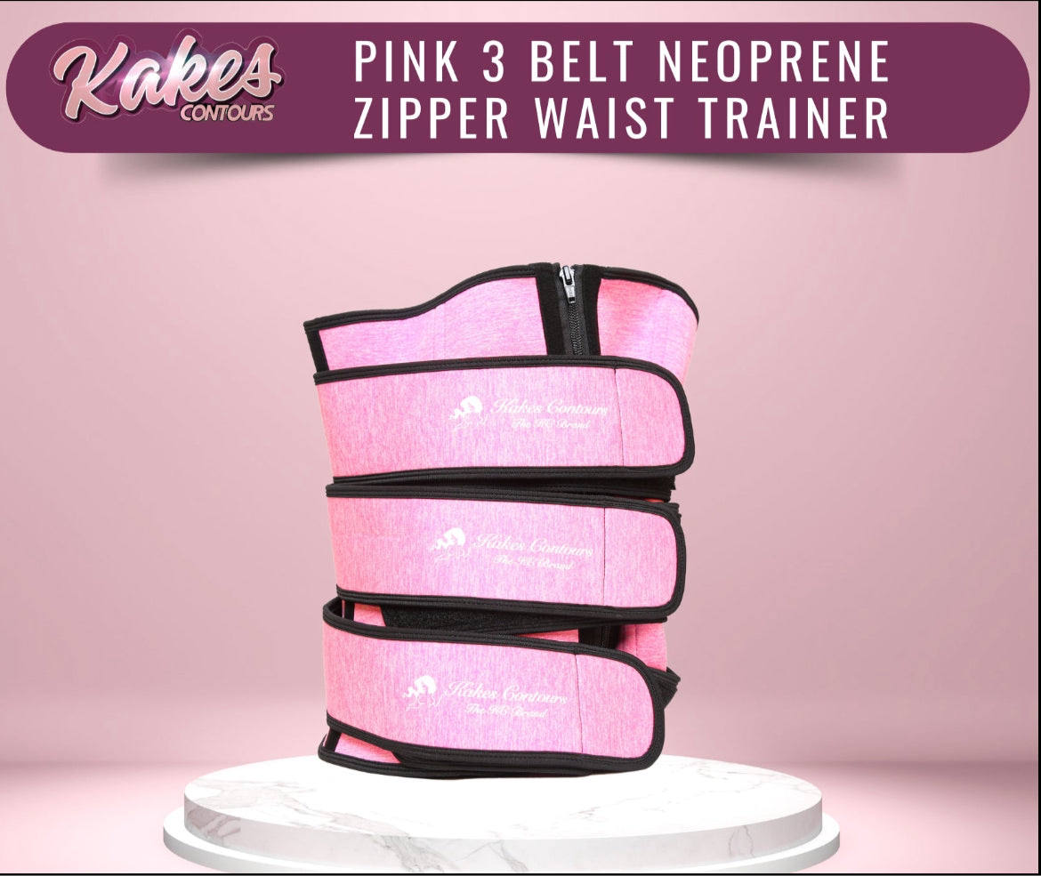 Pink 3 Belt Neoprene Zipper Waist Trainer