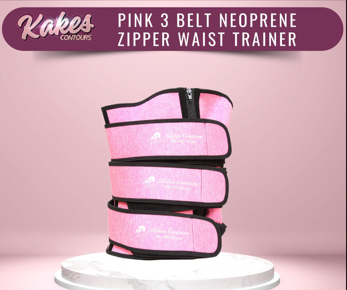 Pink 3 Belt Neoprene Zipper Waist Trainer