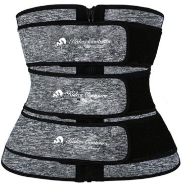 Grey 3 Belt Neoprene Zipper Waist Trainer