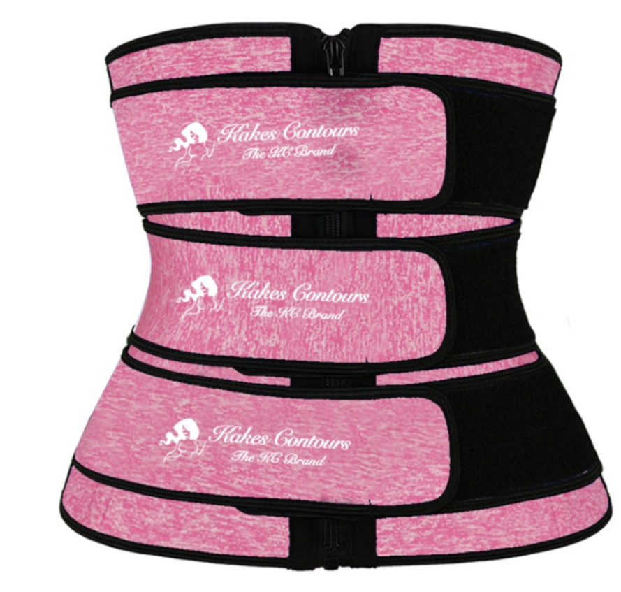 Pink 3 Belt Neoprene Zipper Waist Trainer