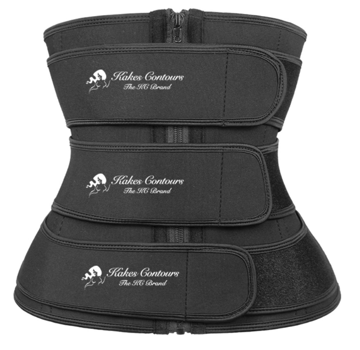 Black 3 Belt Neoprene Zipper Waist Trainer